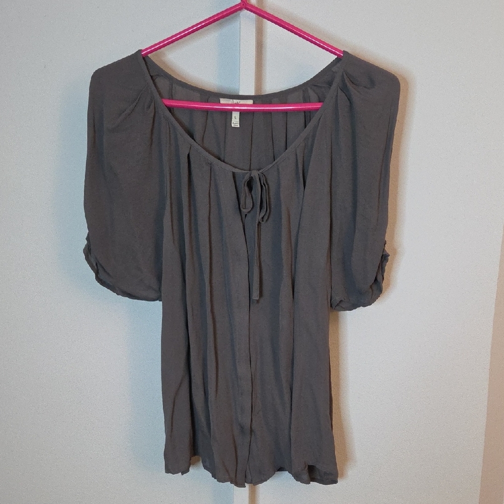 Joie Silk Hidden Button Front Top - Boho Peasant Style - Gray - L